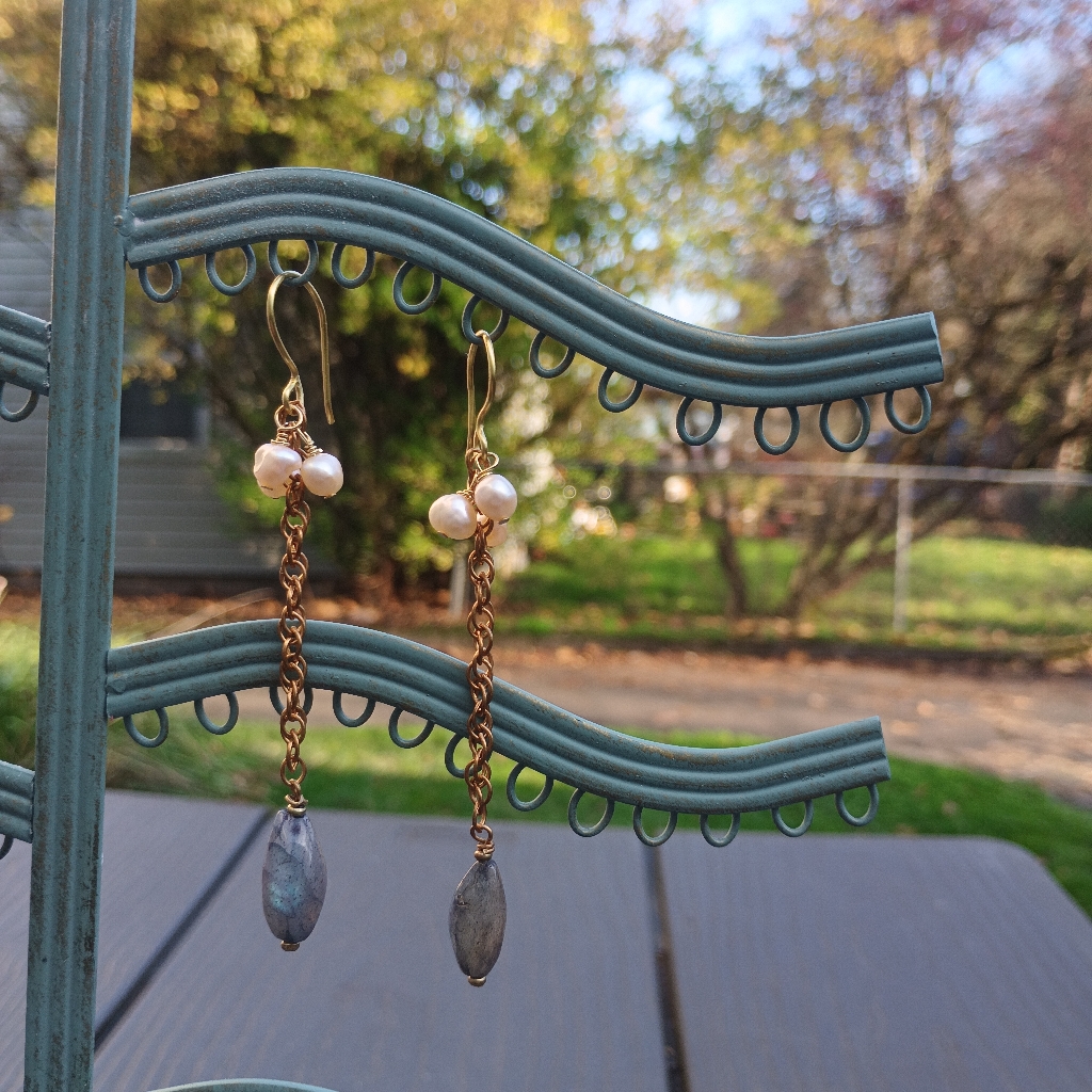 Elegant Gold And Pearl Dangle Earrings